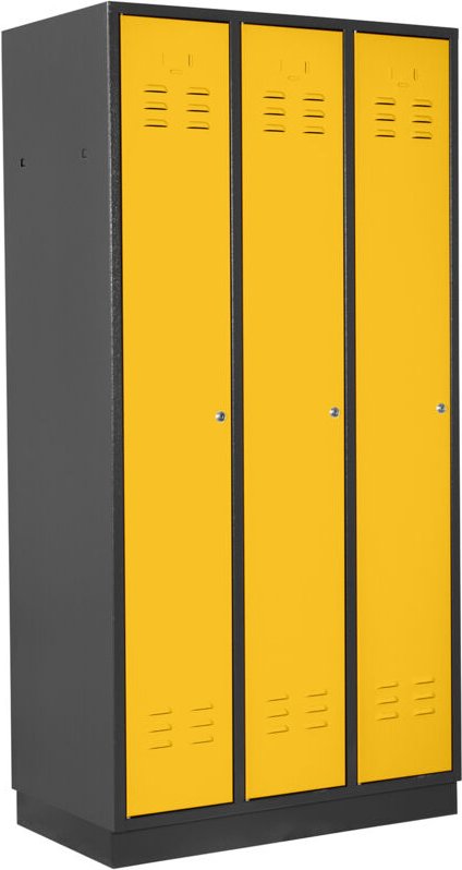 Umkleideschrank / Spind 3-türig, ral 7016/1021, Anthrazit/Gelb, 178x89x50cm - ADB