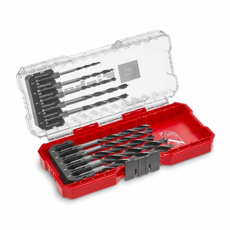 Einhell - s-case 10-tlg. Holzbohrer-Set (zweispiralig, aus rollgewalztem C45 Werkzeugstahl, e 6.3 Schaft, 3-Punkt-Anschl...