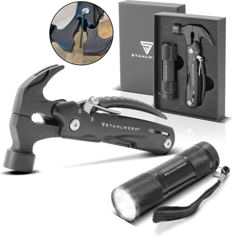 STAHLWERK Multitool 12 Tools Taschenmesser Multifunktionswerkzeug Taschenlampe