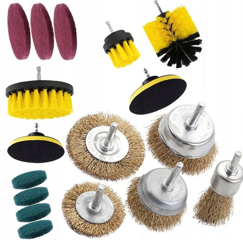 Set mit 12 Reinigungselementen für einen Schraubendreher + Set mit 5 Drahtbürsten für einen Schraubendreher