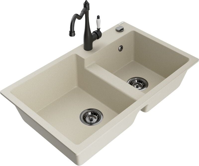 Tomas 2-Becken-Granitspüle mit Mischbatterie Carla, Beige - 6516-69-670700-70 - Mexen