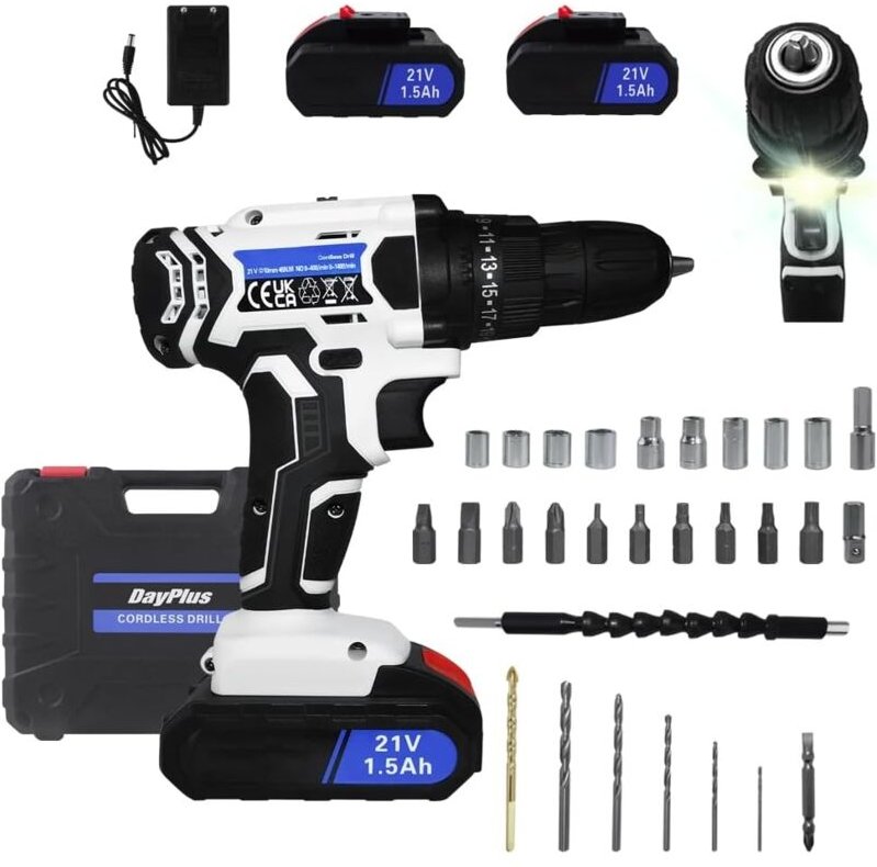 Akku-Bohrer und elektrischer Fahrer mit 21V 2X 1500mAh wiederaufladbare Batterie Ladegerät