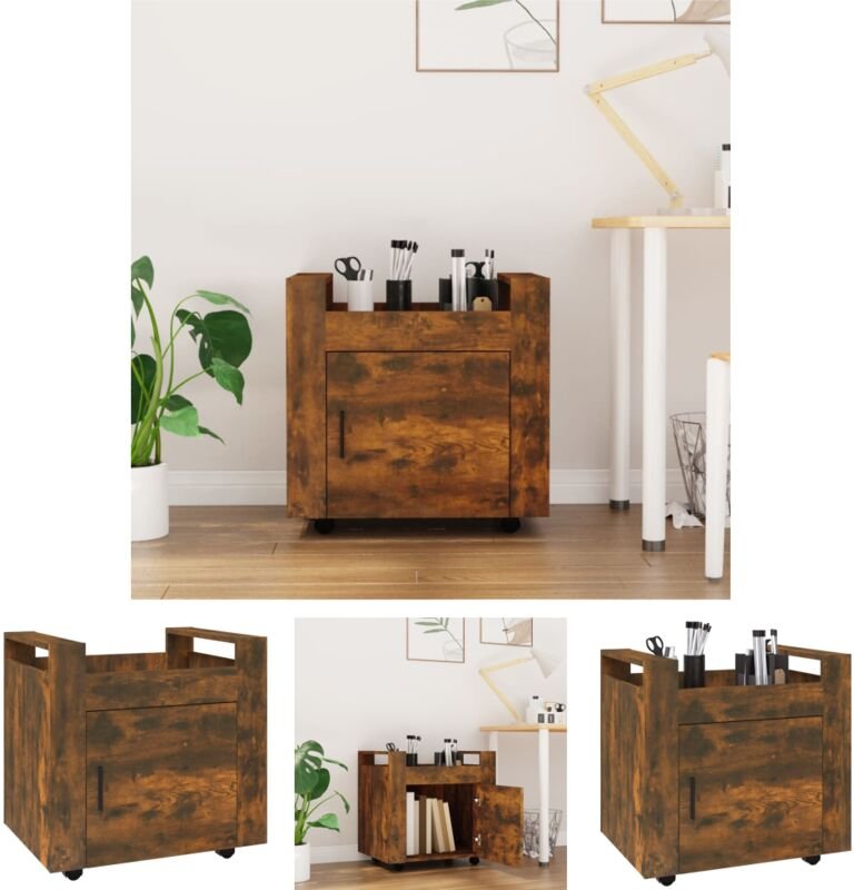 Bürowagen Räuchereiche 60x45x60 cm Holzwerkstoff - Kücheninseln & Küchenwagen - Braun - The Living Store