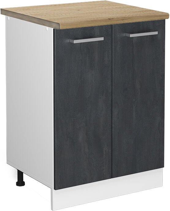 Vicco - Stehender Küchenschrank R-Line, Schwarz Beton, 60 cm ap Eiche
