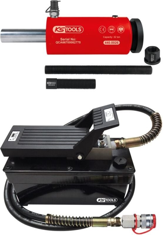 KS Tools Hydraulik-Einheit 32t, mit Luft-Hydraulik-Pumpe, 9-tlg