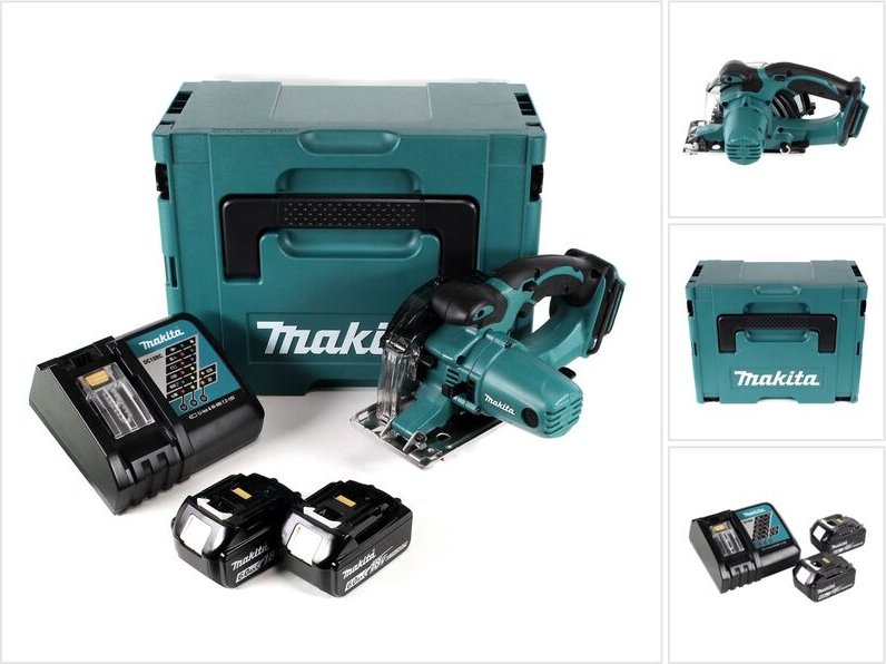 Makita DCS 552 RGJ 18 V Akku Metall Handkreissäge 136 mm im Makpac + 2x 6,0 Ah Akku und Lader + Sägeblatt und Schutzbril...