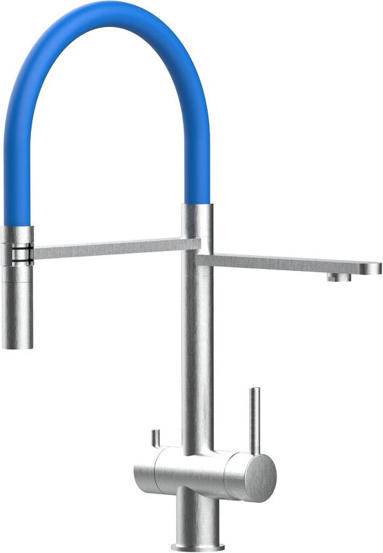 Thumbnail - 3 Wege Wasserhahn Edelstahl Massiv Kuechenarmatur mit Blau 360 schwenkbarem Auslauf und abnehmbare 2 strahl Handbrause -...