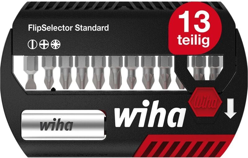 Wiha Bit Set FlipSelector 13 teilig I mit Gürtelclip I Standard 25 mm Schlitz, Kreuz, Pozidriv I magnetischer Bithalter ...