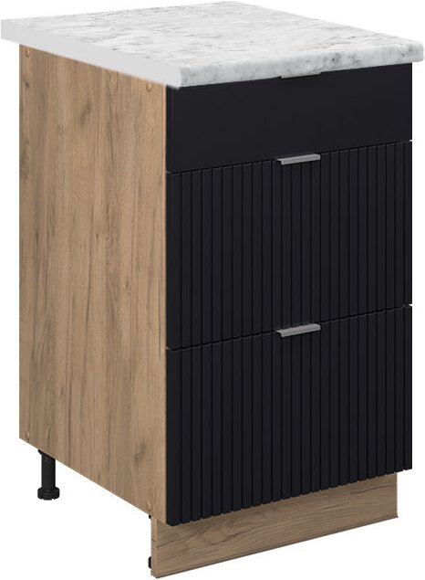 Vicco - Küchenunterschrank Fame-Line, Schwarz gestreift, 50 cm , ap Eiche
