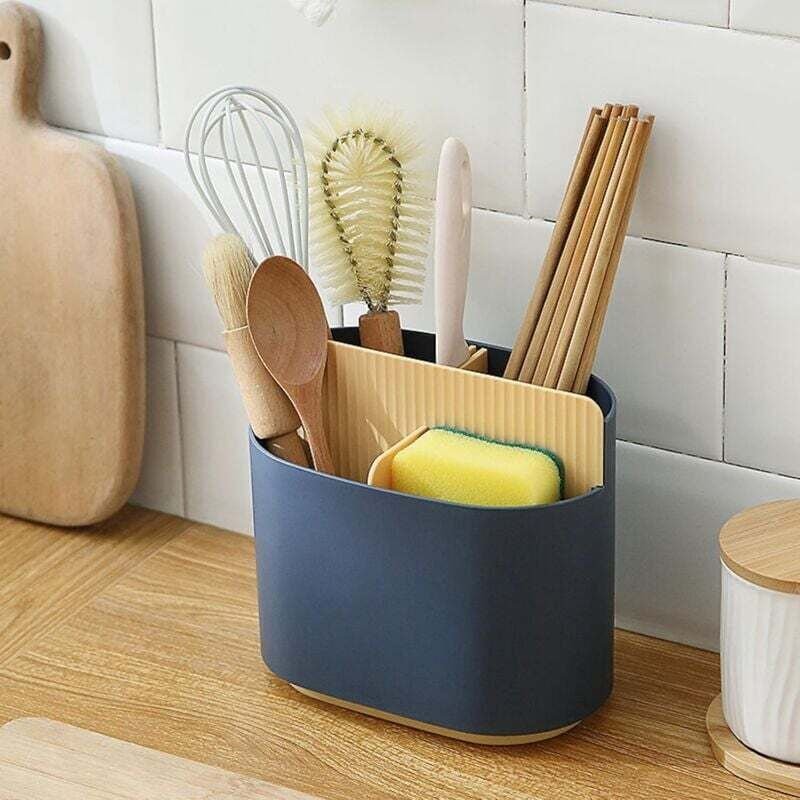 Soporte azul para utensilios de cocina, soporte para cuchillos, almacenamiento multifuncional para cucharas y tenedores,...