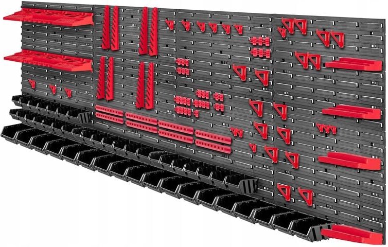 Werkzeugwandregal, aus Kunststoff, Rot&Schwarz, 232 x 78 cm, 132 tlg - Kadax