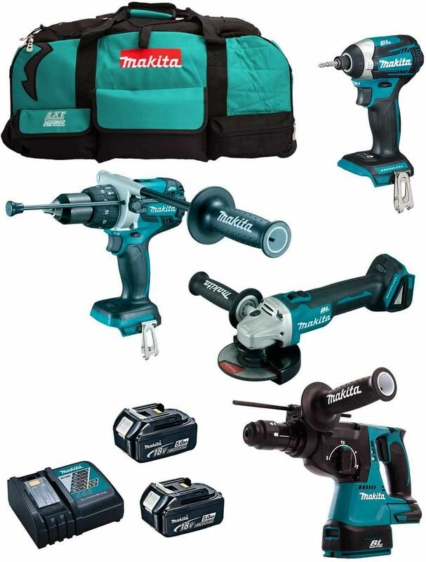 Makita - Kit MK403 (DHP481 + DHR243 + DGA504 + DTD154 + 2 x 5,0 Ah + DC18RC + LXT600)