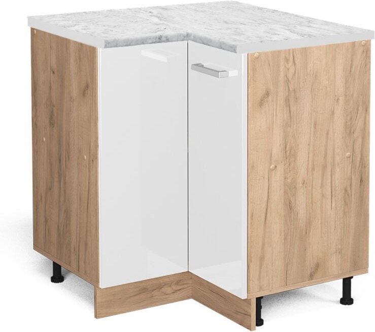Vicco - Eckunterschrank R-Line, Weiß Hochglanz, 75.6 cm ap Marmor