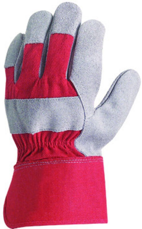 Pack mit 12 Paar Handwerks- und Dockergloves aus Rindsleder mit rotem Canvas, Größe 10