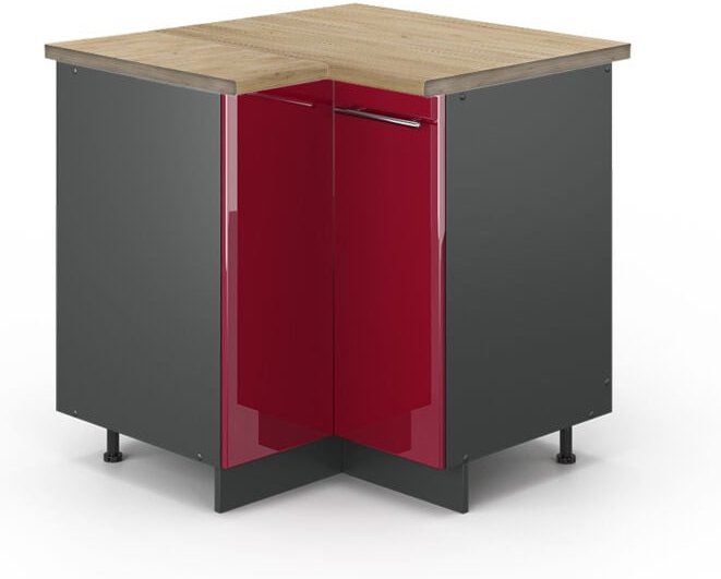 Vicco - Eckunterschrank Fame-Line, Bordeaux Hochglanz, 80.5 cm, ap Eiche