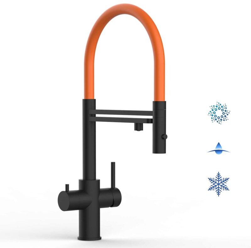 5 Wege Wasserhahn Küchenarmatur, Edelstahl Massiv mit 360° schwenkbarem Auslauf, abnehmbare 2 strahl Handbrause, PVD Sch...