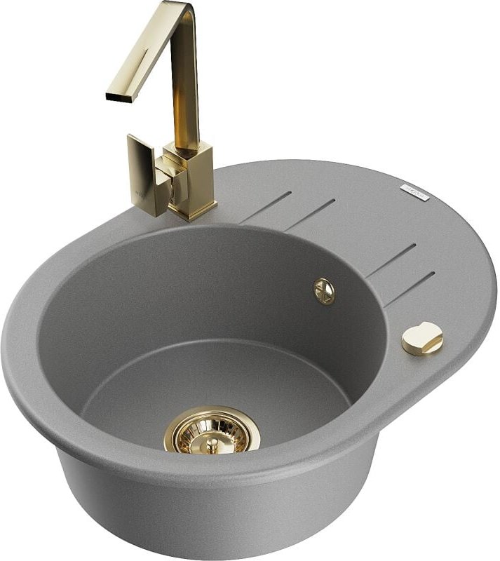 Kevin 1 Becken-Granitspüle mit Abtropffl√§che und Mischbatterie Rita, Grau - 6517-71-670300-50 - Mexen