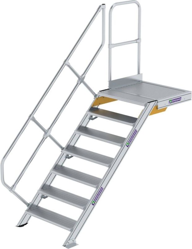 Günzburger Steigtechnik - Treppe mit Plattform 45° Stufenbreite 800 mm 7 Stufen Aluminium geriffelt - 600447