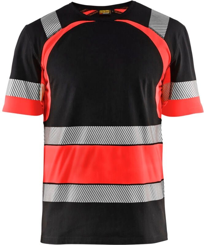 Thumbnail - Hochsichtbares Arbeitsshirt 3421 - Schwarz/Neonrot XL