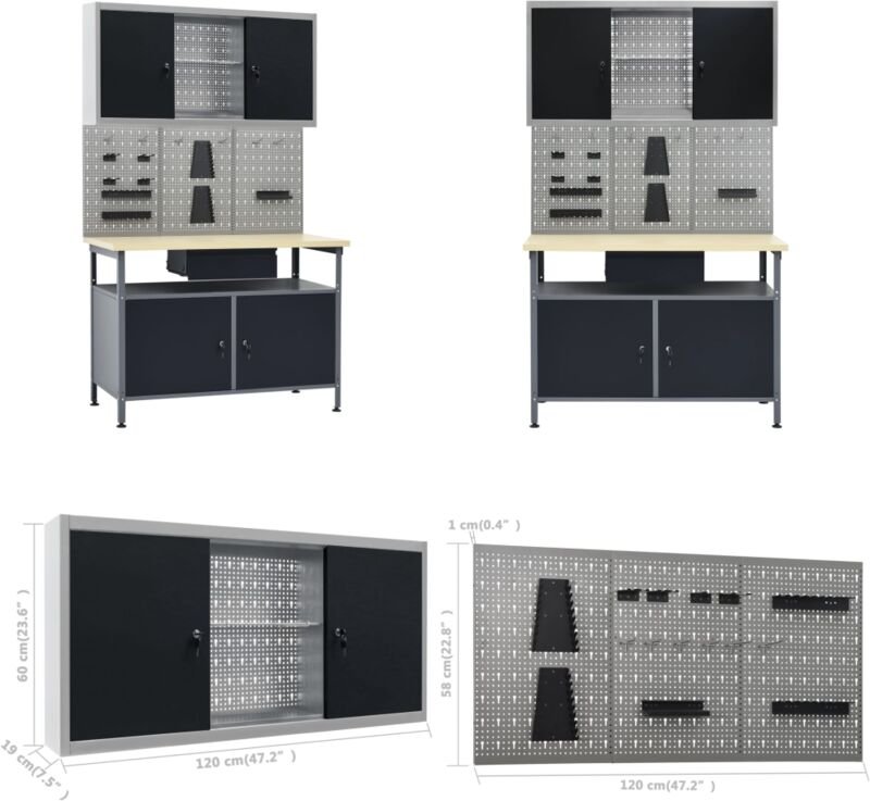 Vidaxl - Werkbank mit 3 Werkzeugwänden und 1 Wandschrank - Werkbank - Werkbänke - Home & Living - Schwarz