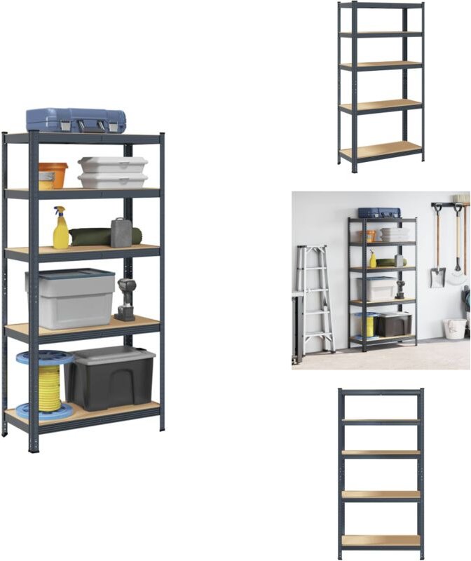 Lagerregal mit 5 Böden Anthrazit Stahl & Holzwerkstoff - Regal - Regale - Garagenregal - Industrieregal