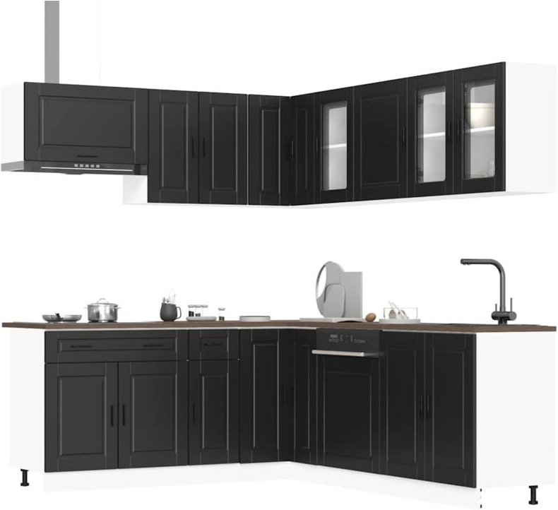 11-tlg. Küchenschrank-Set Porto Schwarz Holzwerkstoff Vidaxl