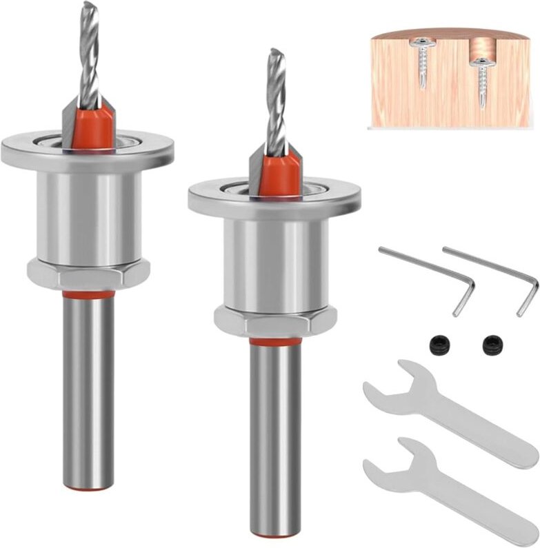 Ahlsen - 2-teiliges HSS-Bohrer-Set, 8 mm Stahl-Kegelbohrer, Fasenbohrer-Set, Kegelloch-Holzbearbeitungs-Senkbohrer (2,8 ...