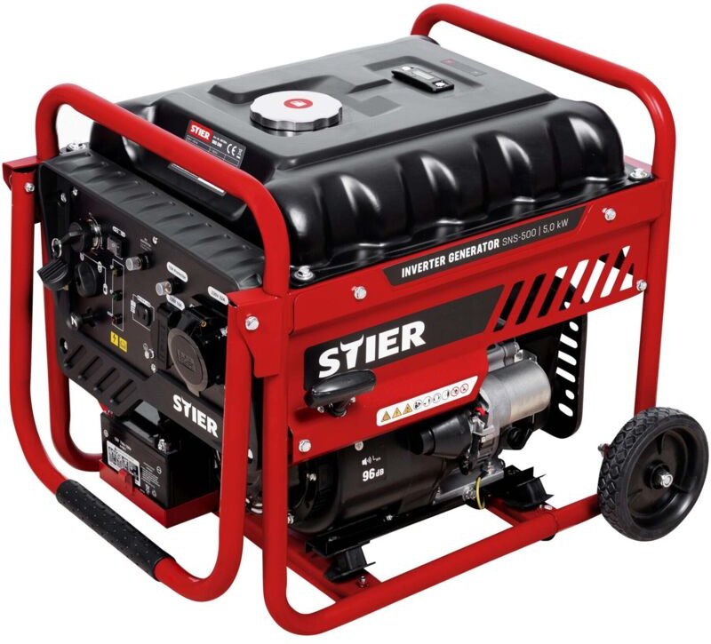 STIER Inverter Stromerzeuger SNS-500 5,0 kW 75 dB(A), Stromgerenator Benzin, Notstrommaggregat, wartungsarm, für den Auß...
