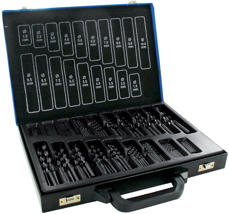 Koffer mit 170 hss STEAM-Metallbohrern mit geschliffenem Kreuzpunkt ø 1 bis 10 x 1/2 unverzichtbar - Tivoly
