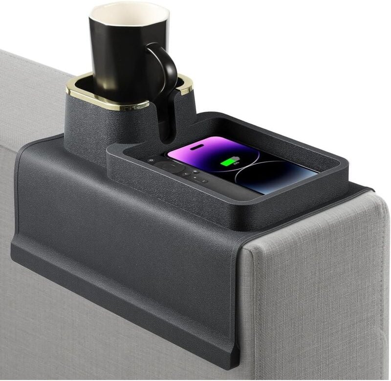 Sofatablett, Sofa-Getränkehalter-Tablett, multifunktionaler Getränkehalter aus Silikon für Sofa-Armlehnen, flexibles Sof...