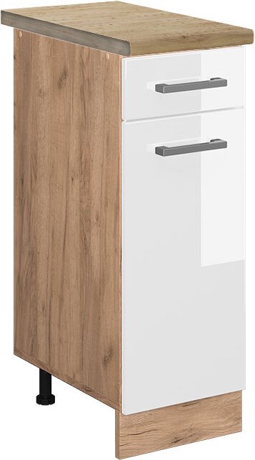 Küchenunterschrank R-Line, Weiß Hochglanz, 30 cm , ap Eiche Vicco