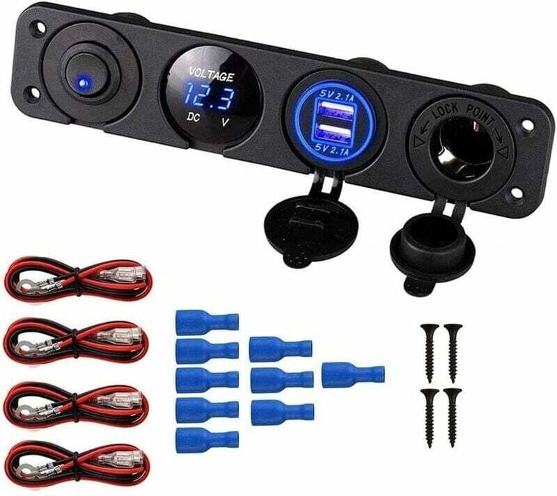 4-in-1-Marine-Schalttafel, 12 V 4,2 A, Dual-USB-Steckdose, Ladegerät, Steckdose & LED-Voltmeter & Zigarettenanzünder