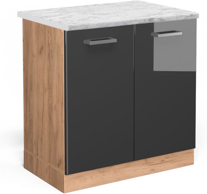 Vicco - Spülenunterschrank R-Line, Anthrazit Hochglanz, 80 cm ap Marmor