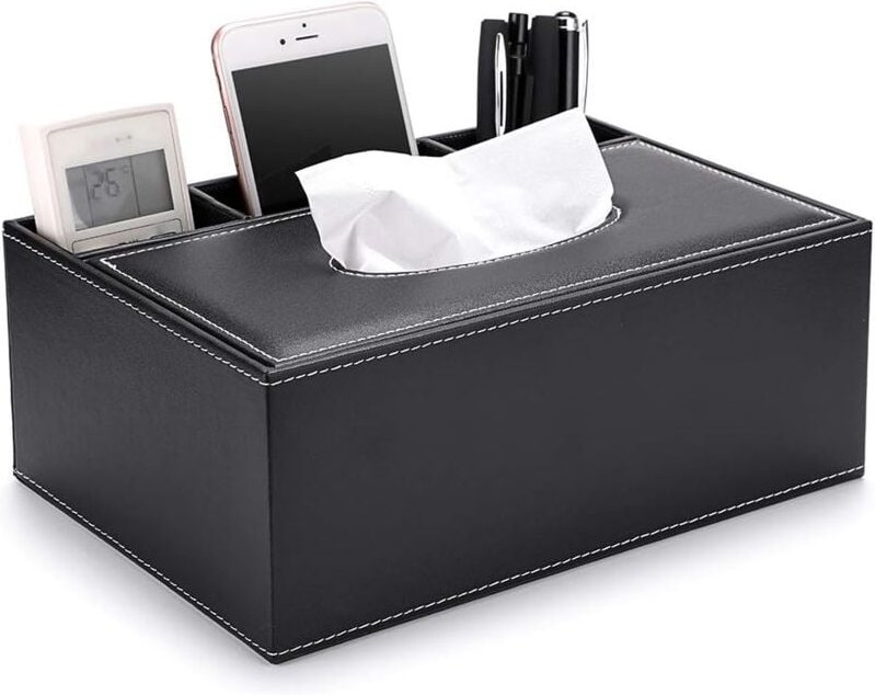 Thumbnail - Sollbry Rechteckige Taschentuchbox aus PU-Leder mit Fernbedienung – schlanker und eleganter Tisch-Serviettenhalter (schw...