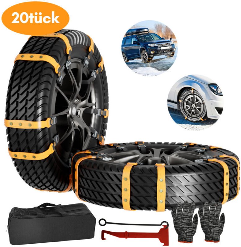 SWANEW 20 Stück Schneeketten-Auto-Sicherheitsketten Anfahrhilfe Notfall-Traktionsketten universell für PKW, LKW, SUV Sic...