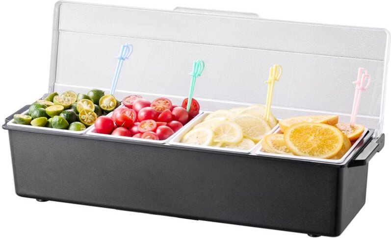 Mophorn Gekühlter Gewürzbehälter mit 4 Fächern (800 ml x 4) – Präsentationsständer mit Deckel für Pizzastationen, Obst, ...