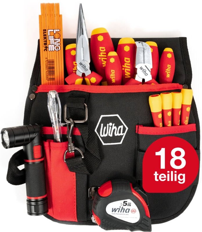 Wiha - Werkzeug Set Grundausstattung Elektriker 18 teilig i Gürteltasche i für mobilen Einsatz i vde Werkzeug (44574)