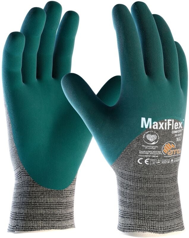 MaxiFlex® Comfort™ Baumwoll-/Nylon-Strickhandschuhe (34-925), Grau-meliert/Grün