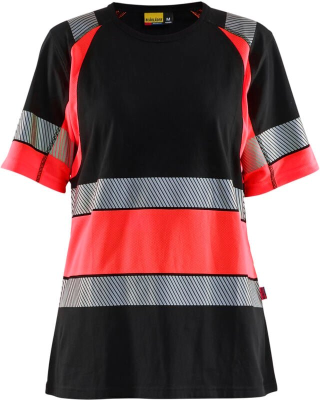 Hochsichtbares Damen-Arbeitst-Shirt Klasse 1 3410 – Schwarz/Neonrot XXL