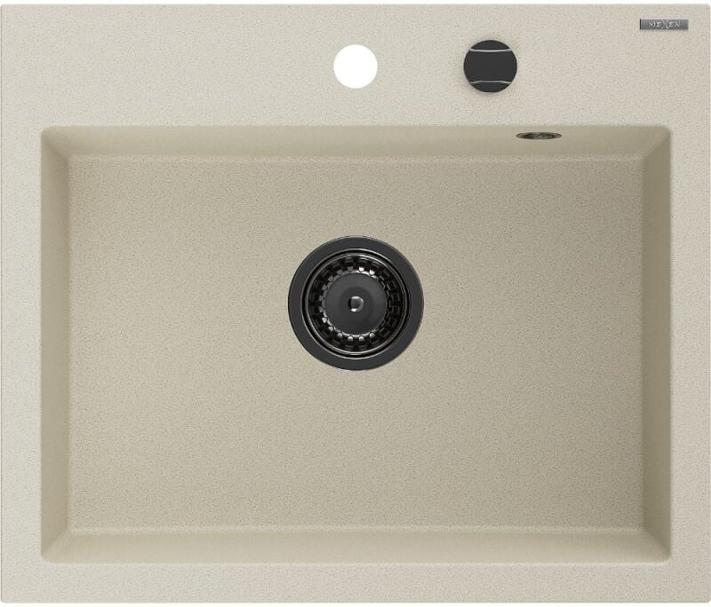 Mexen Oscar Granitspüle 1-beckig 580 x 490 mm, beige, schwarzer Siphon - 6519581000-69-B