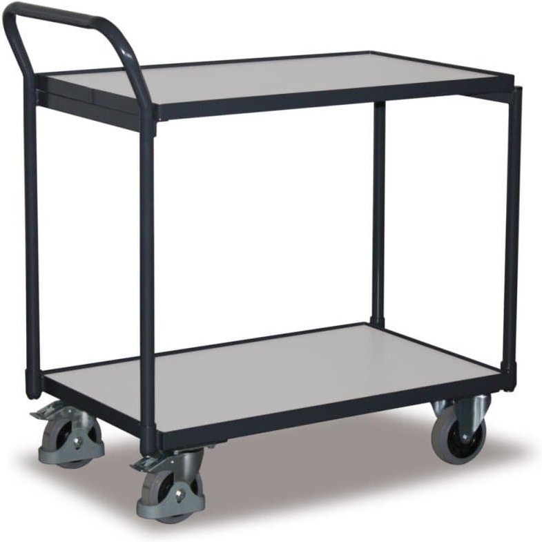 VARIOfit ESD Tischwagen mit gebogenem Schiebegriff und 2 Ladeflächen 985x590mm