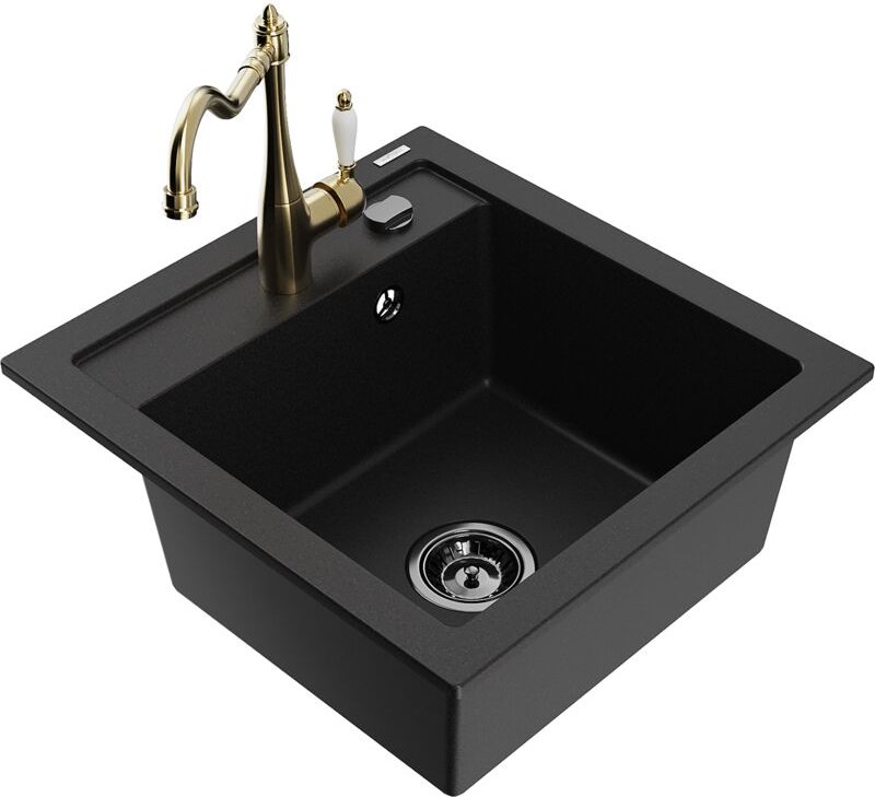 Vito 1-Becken-Granit-Spüle mit Mischbatterie Carla, Schwarz - 6503-77-670700-50-B - Mexen