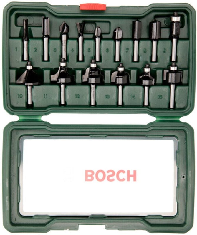 Fräser-Set-HM 15tlg. Durchmesser: 1/4 Schaft - 2607019468 - Bosch