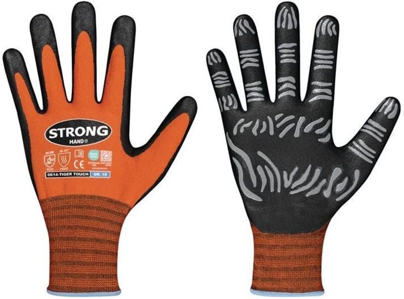 Thumbnail - Handschuhe TIGER TOUCH Größe 10 orange/schwarz 92% Polyamid / 8% Elastan, Nitrilschaum EN 21420,EN 388,EN 407 PSA-Katego...