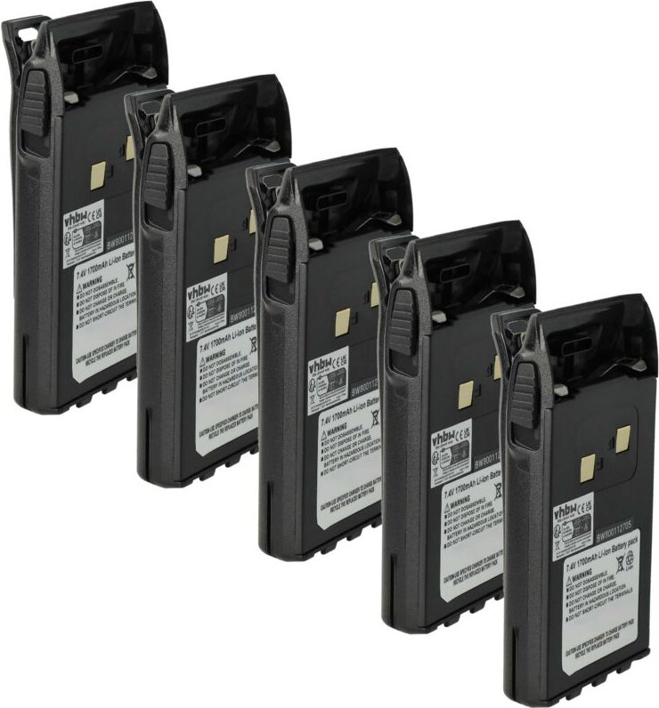 vhbw 5x Akku kompatibel mit Dynascan DB-48 Funkgerät, Walkie Talkie (1700 mAh, 7,4 V, Li-Ion) + Gürtelclip