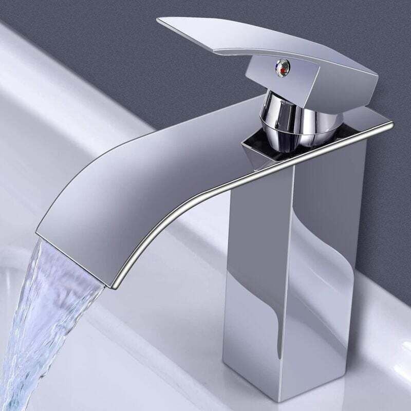 Thumbnail - Waschbeckenarmatur, Badezimmer-Wasserfallarmatur, Messing-Mischbatterie, wunderschön gestaltete Waschbeckenarmatur, heiß...