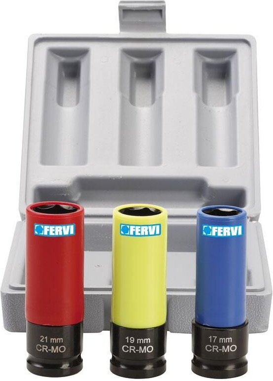Set mit 3 Kunststoff-Steckschluesseln 17-19-21 mm fuer Autofelgen Fervi 0341