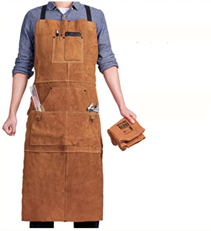 Ahlsen Hitzebeständige Arbeitsschürze aus Leder, Tischlerschürze für Herren, verstellbar, perfekt für Schmiede, Mechanik...