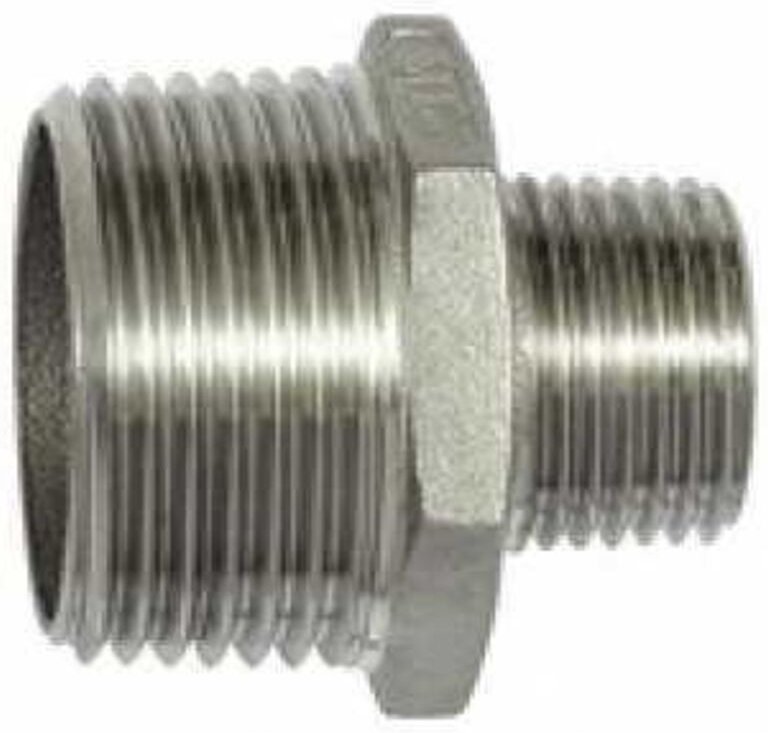 Doppelgewindenippel, red., Achtkant, r 1 1/2, r 1 1/4, es 1.4408 - Riegler