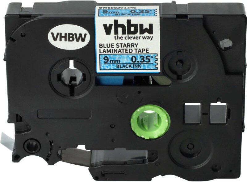 Vhbw - Schriftband-Kassette kompatibel mit Brother pt P700, H100LB, H100R, E100VP Etiketten-Drucker 9mm Schwarz auf Blau...